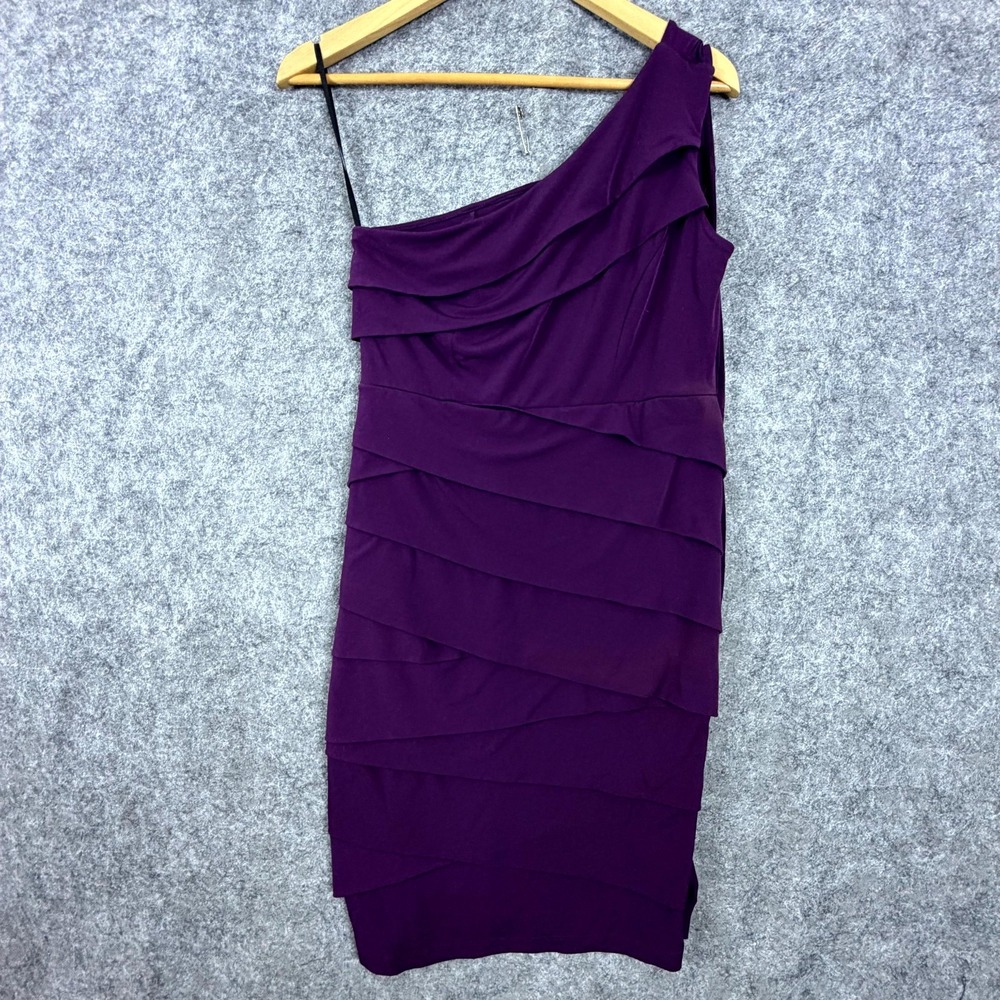 En Focus Studio Cocktail Dress Womens 8 Purple One Shoulder Asymmetrical Sexy